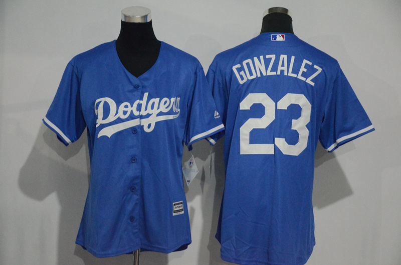 Womens 2017 MLB Los Angeles Dodgers #23 Gonzalez Blue Jerseys->women mlb jersey->Women Jersey